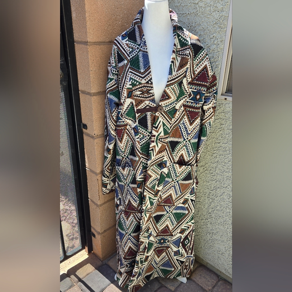 Gardenbelle Shop Jaquard Textured Boho Long Trench Coat